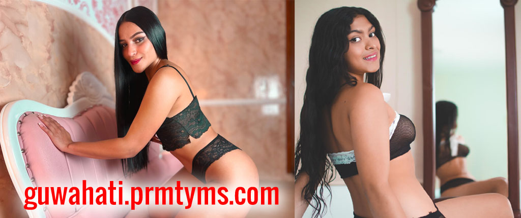 The image features two lingerie-clad women posing on a bed and near a mirror, symbolizing the Guwahati escort services.